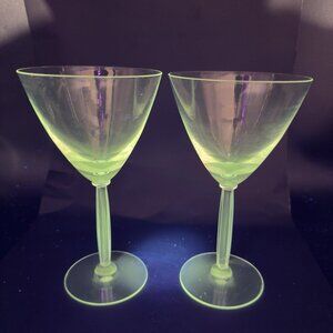 Fostoria Patrician Clear Stemware Martini Glasses Cups Set 2 Manganese 365nm UV